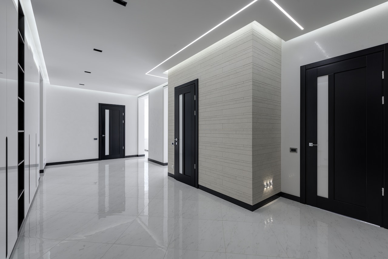 Led panels are being used in a hallway